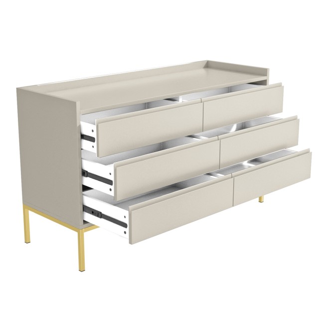 Wide Taupe Modern Six Chest of Drawers - Zion