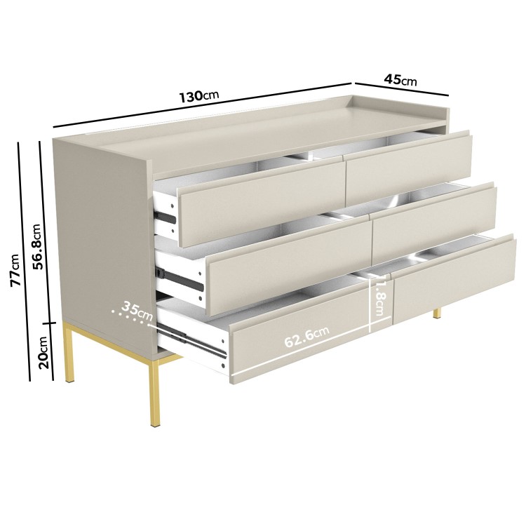 ALMOST PERFECT - Wide Beige Modern Chest of 6 Drawers with Legs - Zion