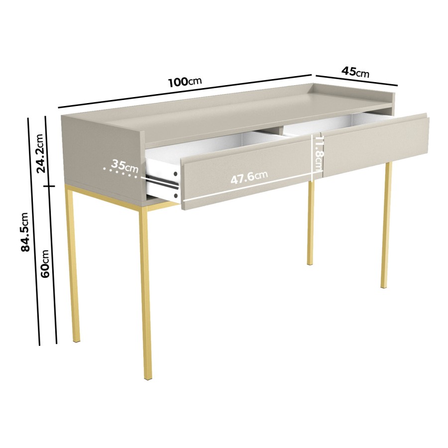 ALMOST PERFECT - Zion 2 Drawer Dressing Table in Taupe