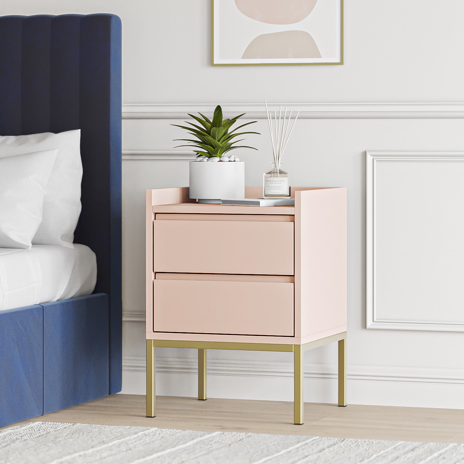 Photo of Pink modern 2 drawer bedside table with legs - zion