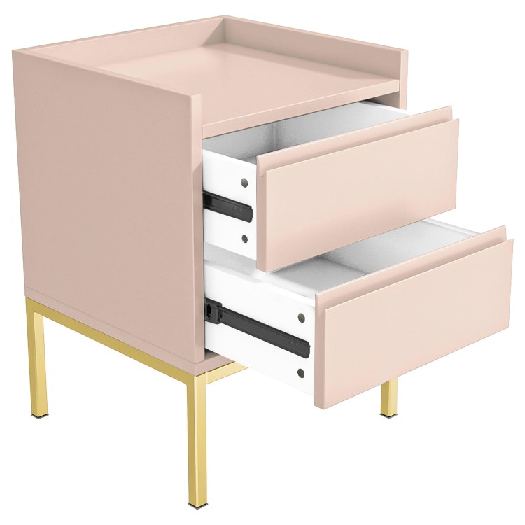 Pink Modern 2 Drawer Bedside Table with Legs - Zion