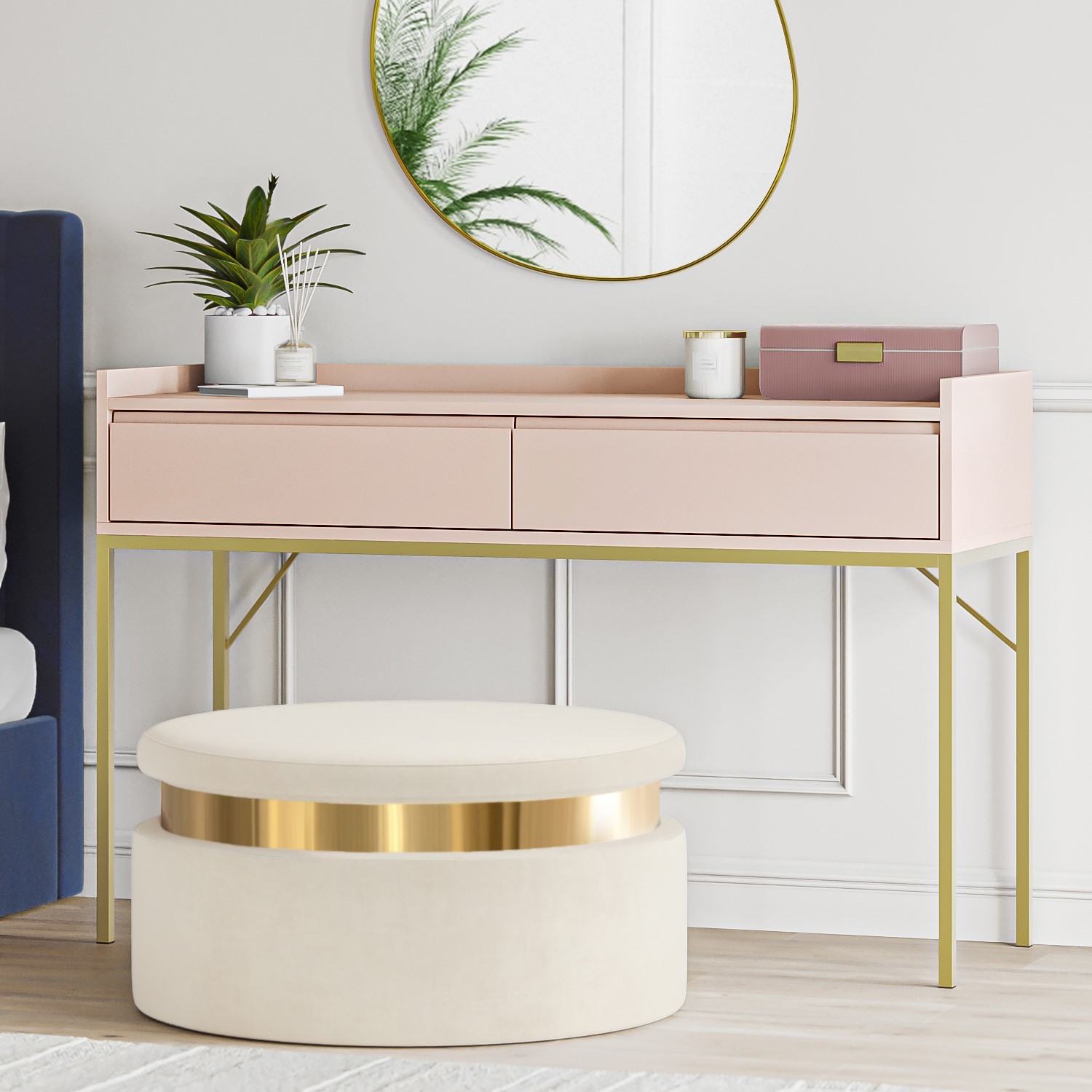 Photo of Pink modern dressing table with 2 drawers - zion
