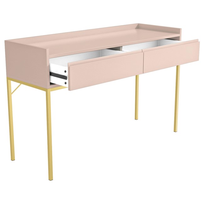 GRADE A1 - Pink Dressing Table with 2 Drawers and Gold Legs - Zion