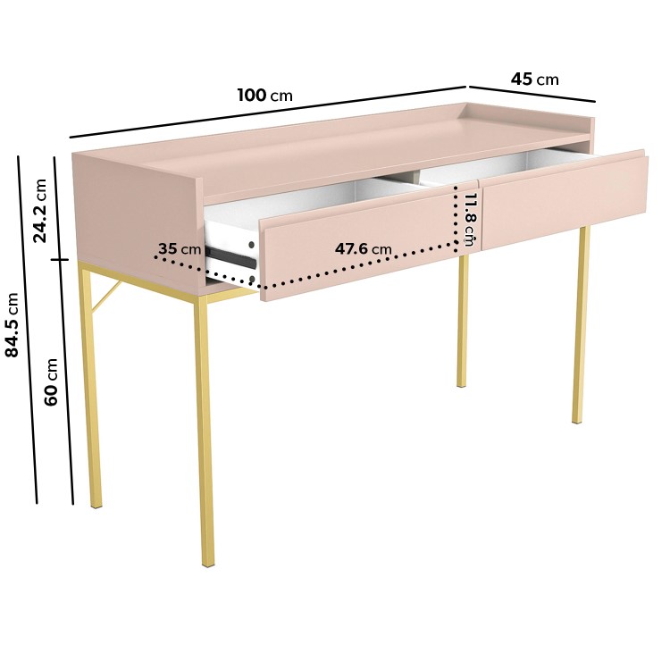 Pink Modern Dressing Table with 2 Drawers - Zion