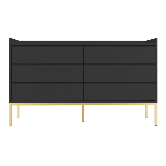 ONLY OPENED - Wide Black Modern Chest of 6 Drawers with Legs - Zion