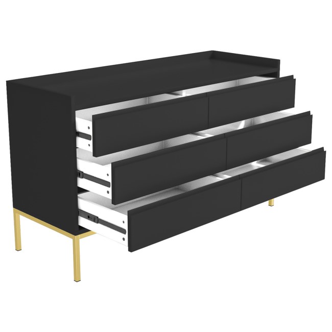 ONLY OPENED - Wide Black Modern Chest of 6 Drawers with Legs - Zion