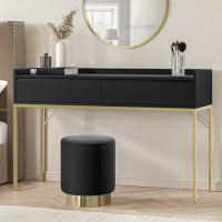 GRADE A1 - Black Dressing Table with 2 Drawers and Gold Legs - Zion