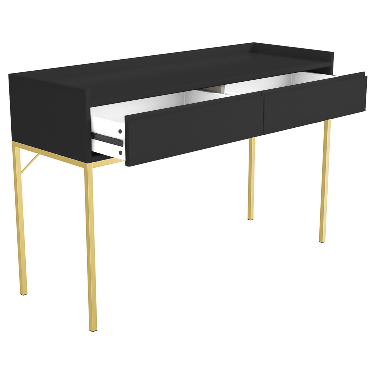 Black Dressing Table with 2 Drawers and Gold Legs - Zion - Furniture123 Black Dressing Table with 2 Drawers and Gold Legs - Zion - Furniture123