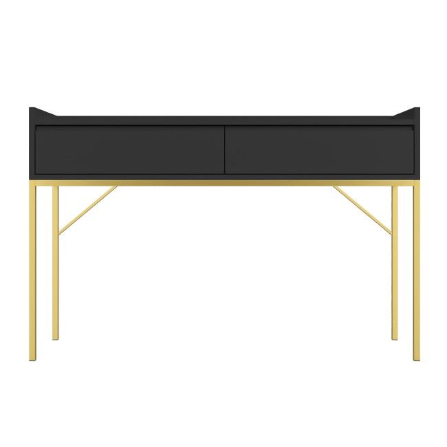 Black Dressing Table with 2 Drawers and Gold Legs - Zion