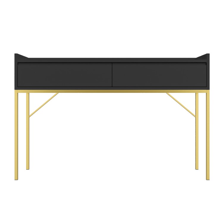 Black Dressing Table with 2 Drawers and Gold Legs - Zion