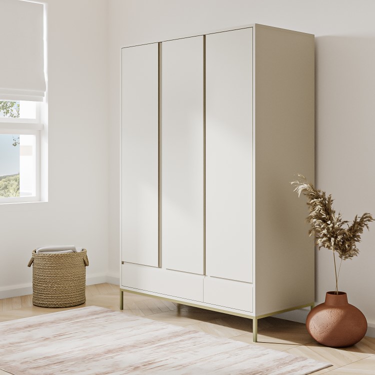 GRADE A1 - Modern Taupe 3 Door Triple Wardrobe with Drawers - Zion