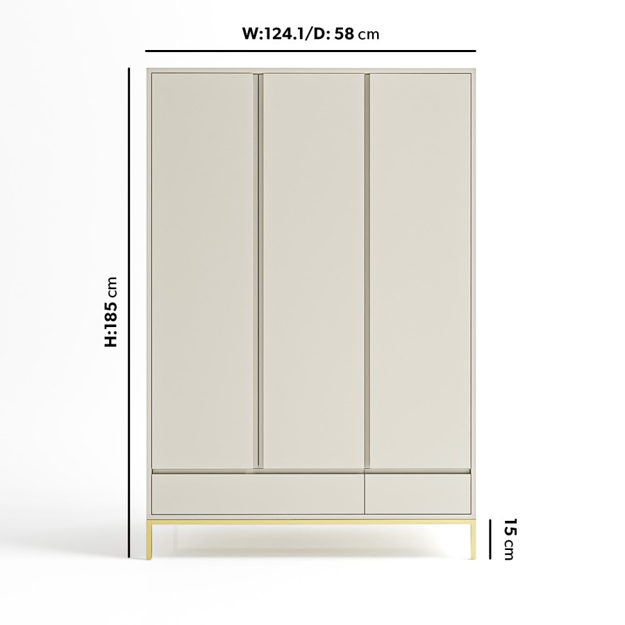 Modern Grey 3 Door Triple Wardrobe with Drawers and Shelves - Zion