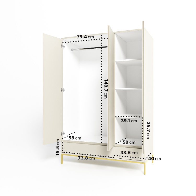 GRADE A1 - Modern Taupe 3 Door Triple Wardrobe with Drawers - Zion