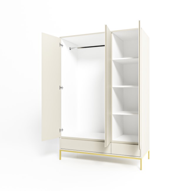 Modern Taupe 3 Door Triple Wardrobe with Drawers and Shelves - Zion