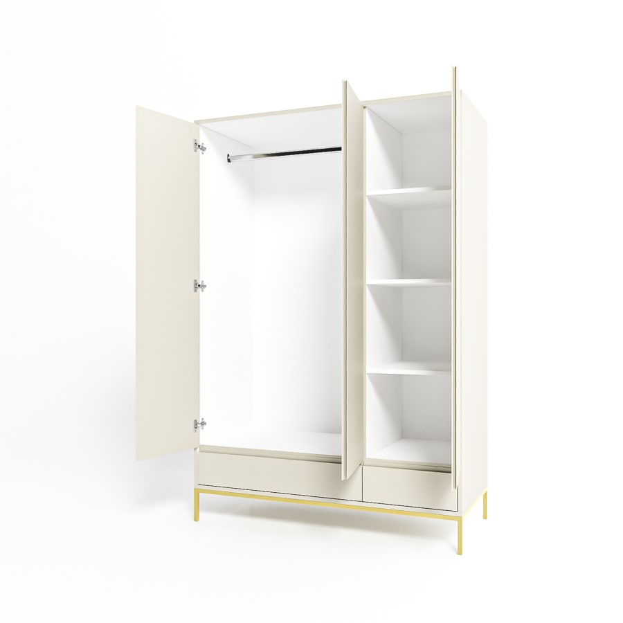 Modern Grey 3 Door Triple Wardrobe with Drawers and Shelves - Zion