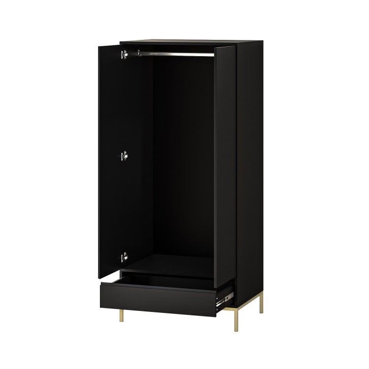 Modern Black 2 Door Double Wardrobe with Drawer - Zion