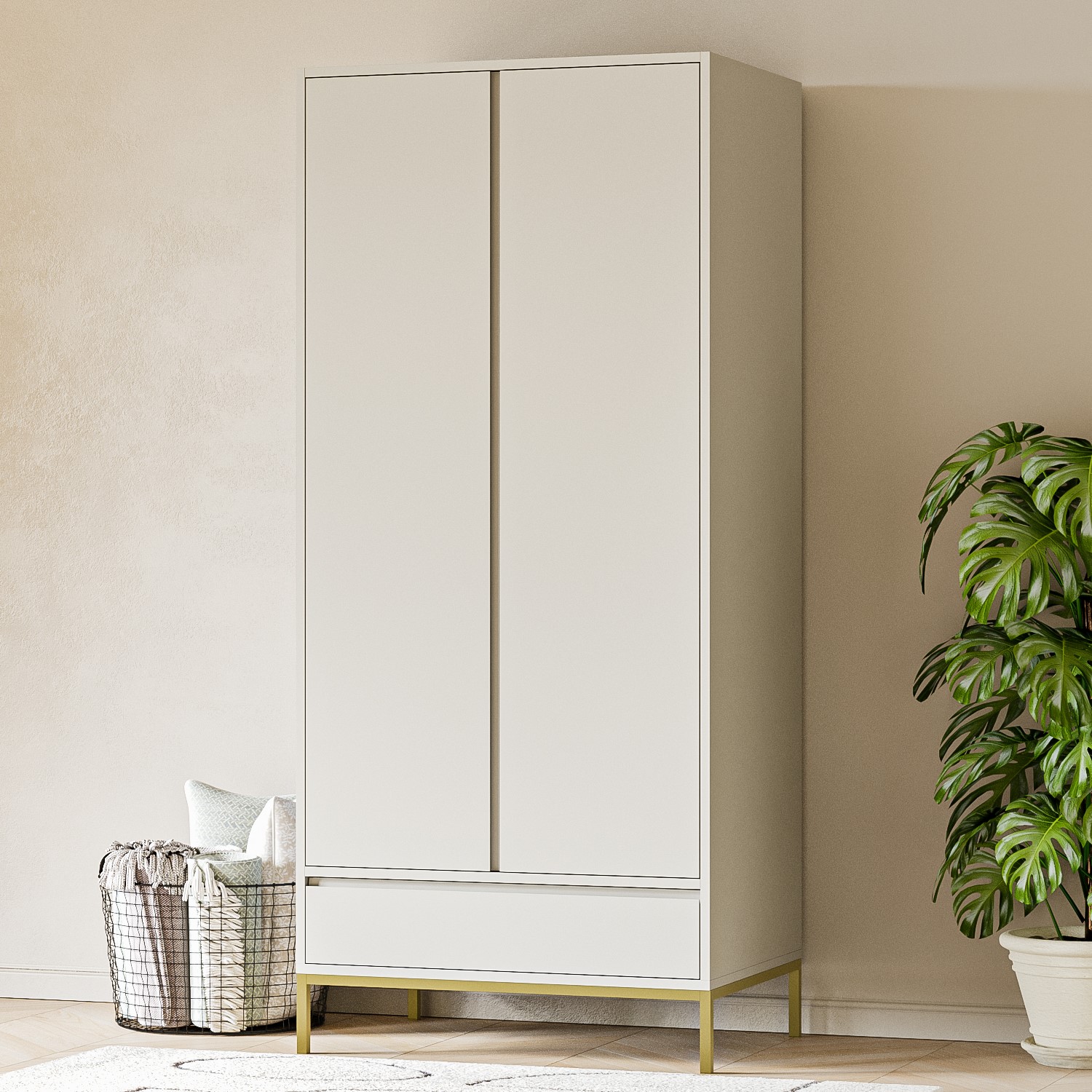 Photo of Modern beige 2 door double wardrobe with drawer - zion