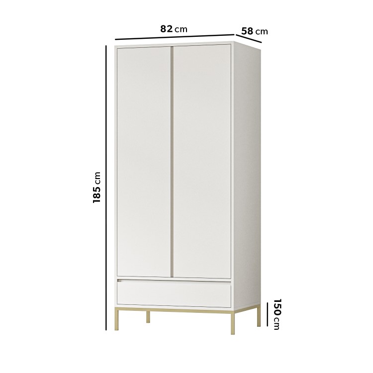 Modern Taupe 2 Door Double Wardrobe with Drawer - Zion