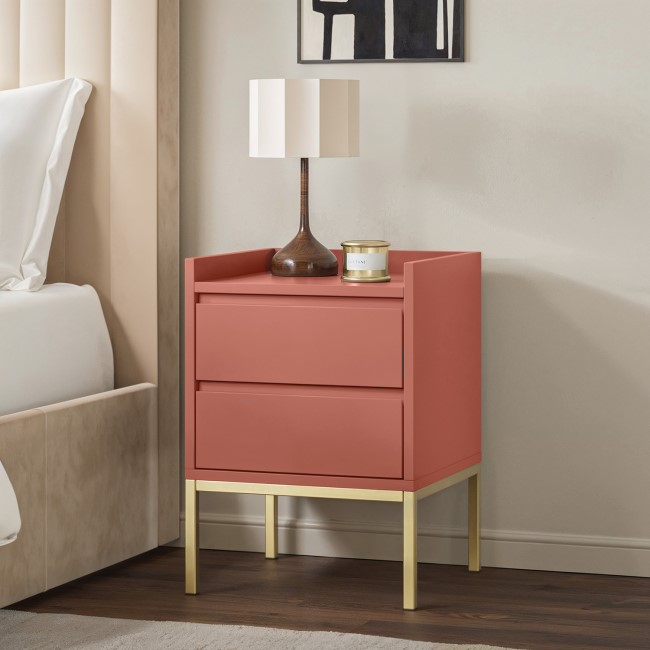 ONLY OPENED - Red Modern 2 Drawer Bedside Table with Legs - Zion