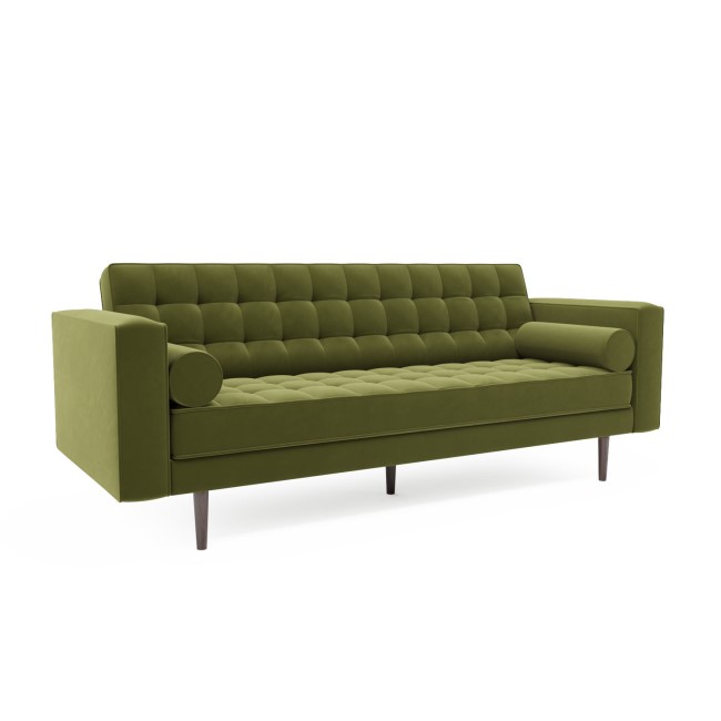 Olive Green Velvet Mid Century Sofa - Seats 3 - Zane