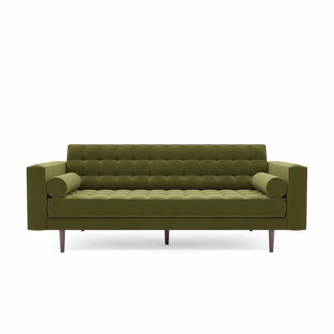 Olive Green Velvet Mid Century Sofa - Seats 3 - Zane