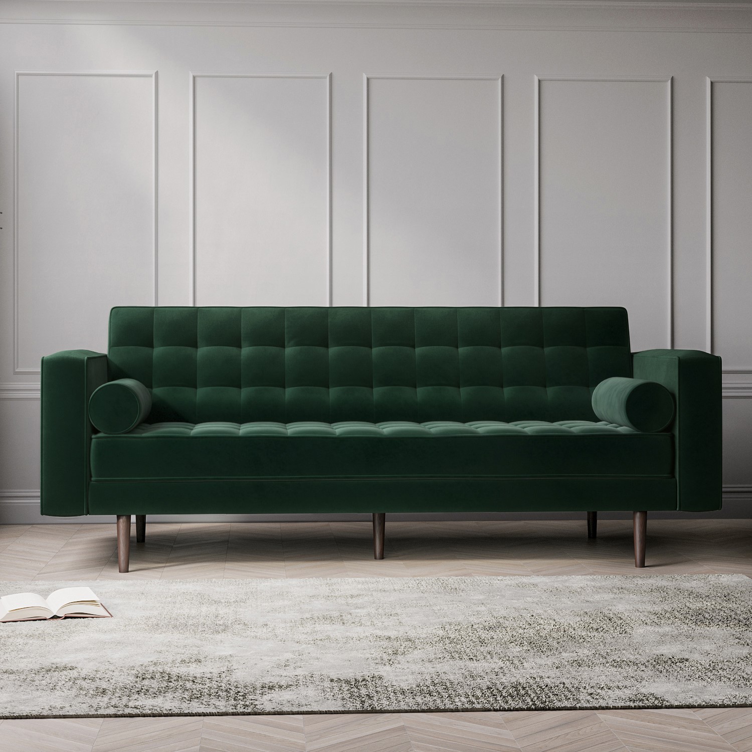 Photo of Dark green velvet mid century sofa - seats 3 - zane
