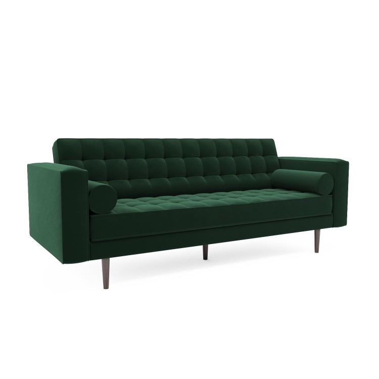 Dark Green Velvet Mid Century Sofa - Seats 3 - Zane