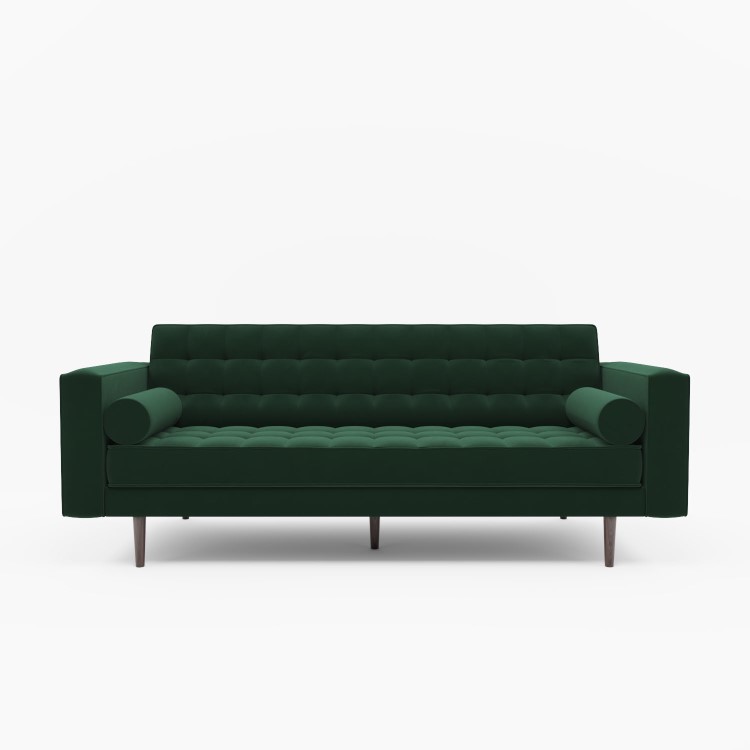 Dark Green Velvet Mid Century Sofa - Seats 3 - Zane