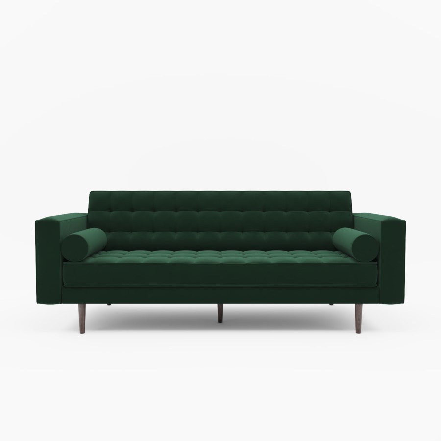 Dark Green Velvet Mid Century Sofa - Seats 3 - Zane