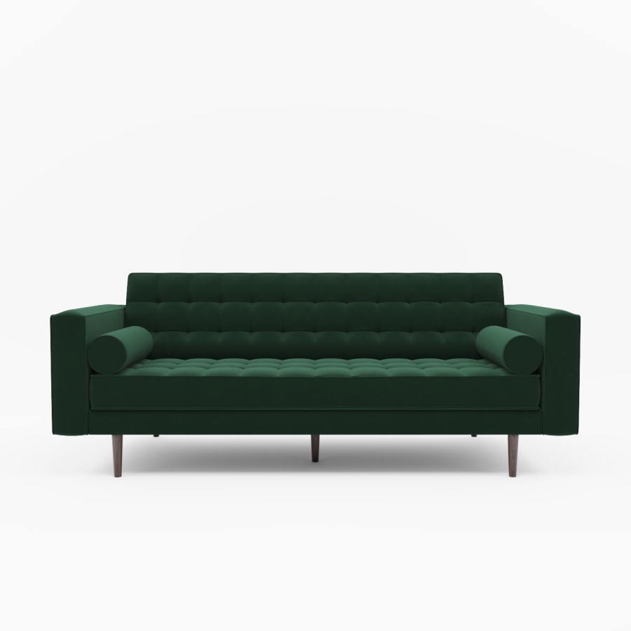 Dark Green Velvet Mid Century Sofa - Seats 3 - Zane
