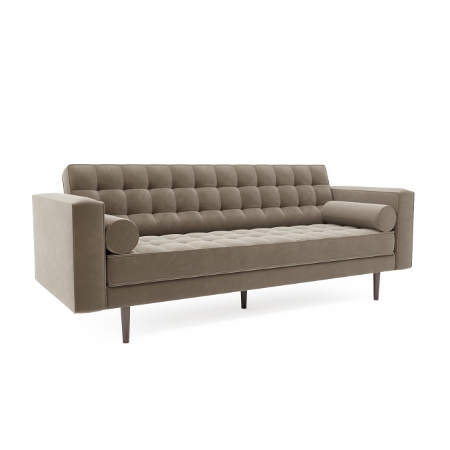 Beige Velvet Mid Century Sofa - Seats 3 - Zane