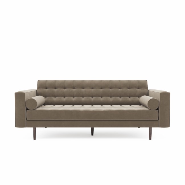 Beige Velvet Mid Century Sofa - Seats 3 - Zane