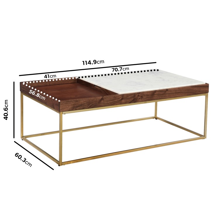 Large Rectangle Solid Wood Coffee Table with Marble Top - Zola