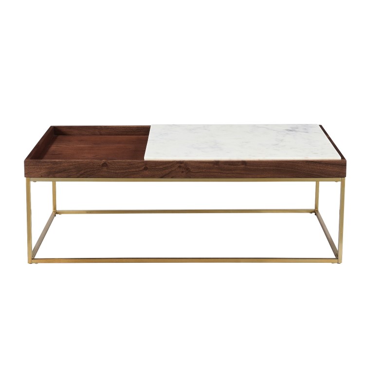 Large Rectangle Solid Wood Coffee Table with Marble Top - Zola