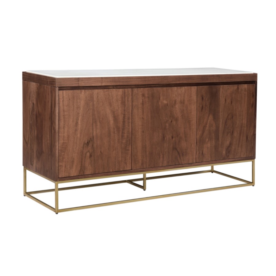 GRADE A1 - Solid Wood 3 Door Sideboard with Marble Top - Zola