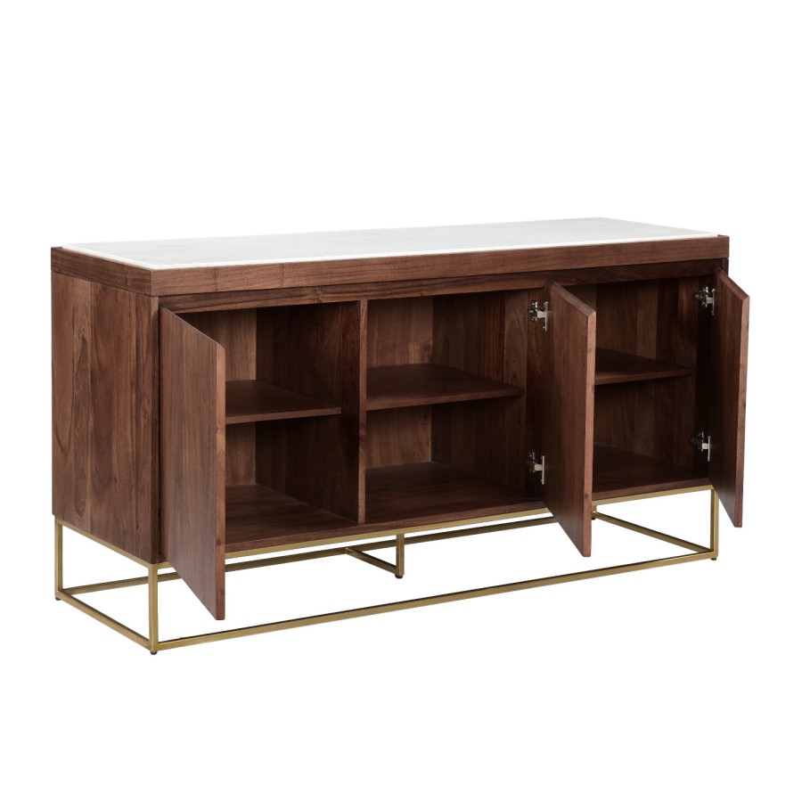 GRADE A1 - Solid Wood 3 Door Sideboard with Marble Top - Zola