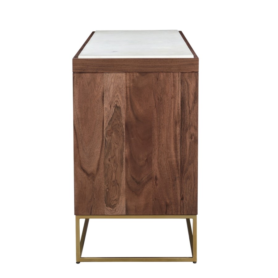GRADE A1 - Solid Wood 3 Door Sideboard with Marble Top - Zola