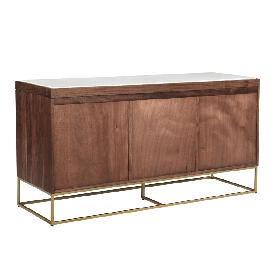 GRADE A1 - Solid Wood 3 Door Sideboard with Marble Top - Zola