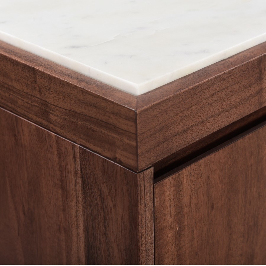 GRADE A1 - Solid Wood 3 Door Sideboard with Marble Top - Zola