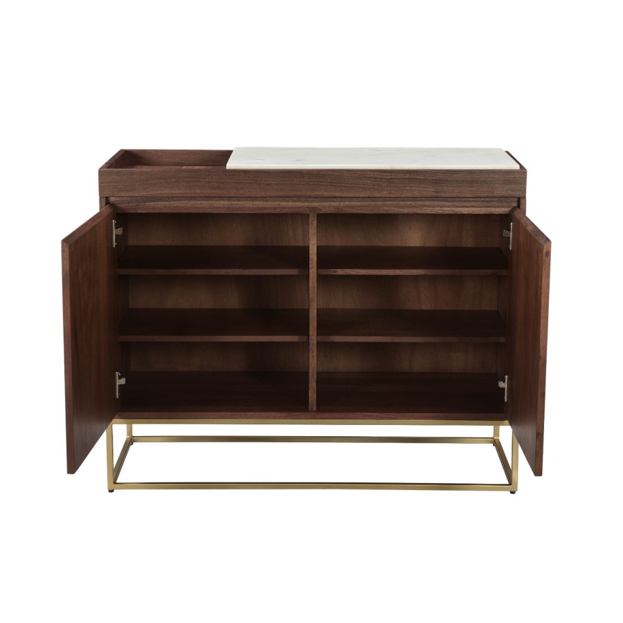 Slim Solid Wood Shoe Cabinet with Marble Top - 18 Pairs - Zola