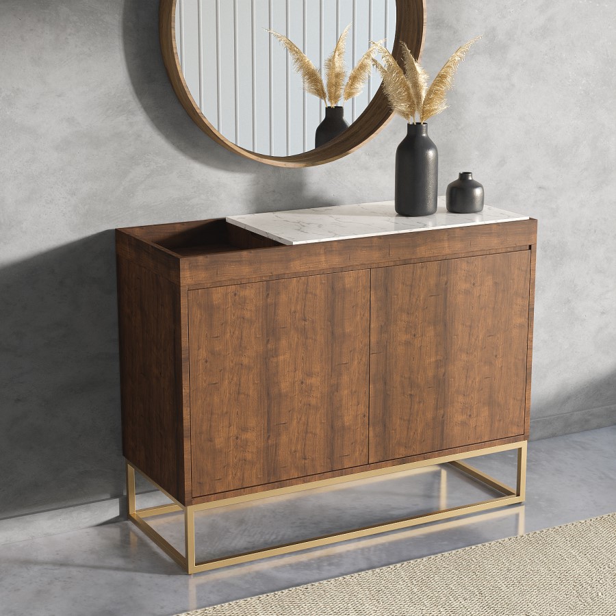 Slim Solid Wood Shoe Cabinet with Marble Top - 18 Pairs - Zola