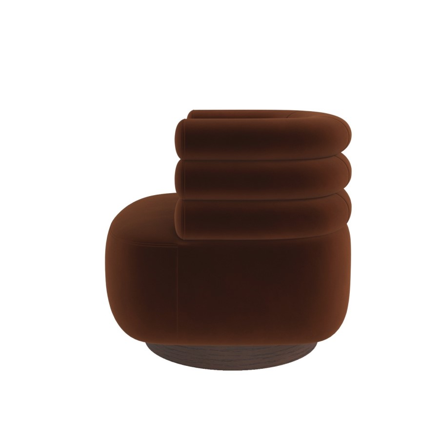 Rust Brown Velvet Modern Swivel Armchair - Zora