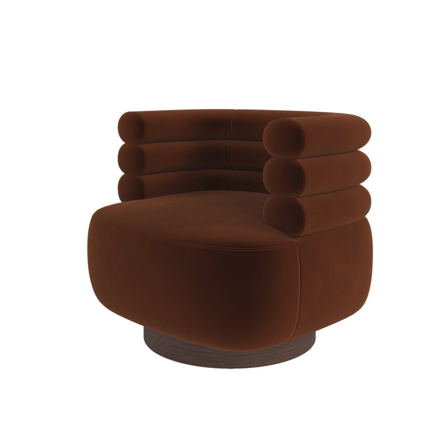 Rust Brown Velvet Modern Swivel Armchair - Zora