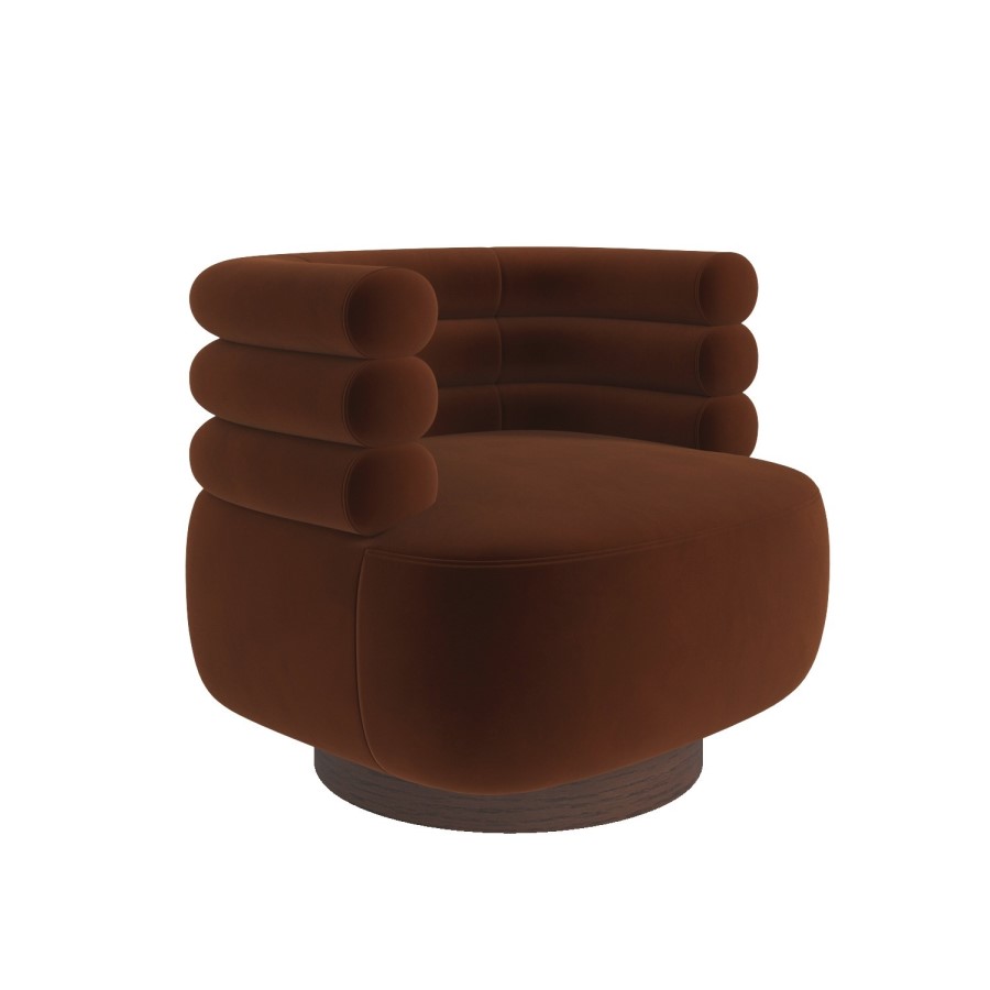 Rust Brown Velvet Modern Swivel Armchair - Zora