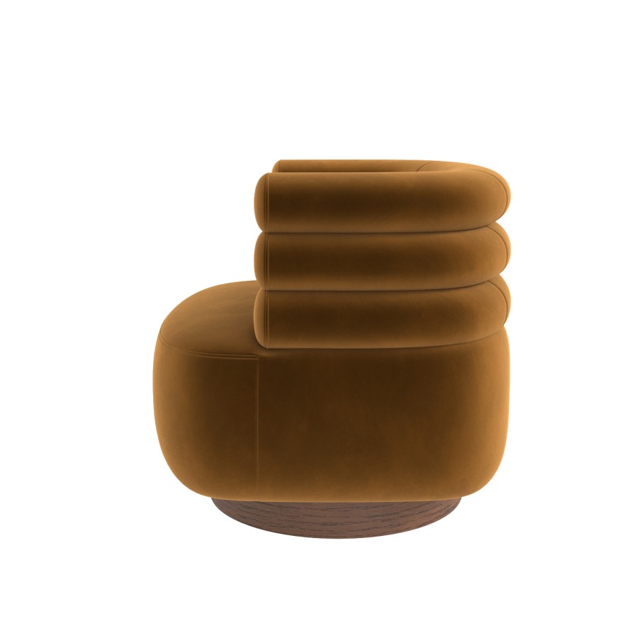 Caramel Brown Velvet Modern Swivel Armchair - Zora