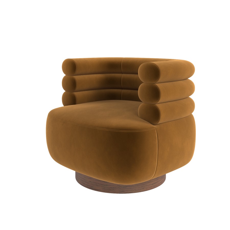 Caramel Brown Velvet Modern Swivel Armchair - Zora