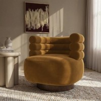 Caramel Brown Velvet Modern Swivel Armchair - Zora