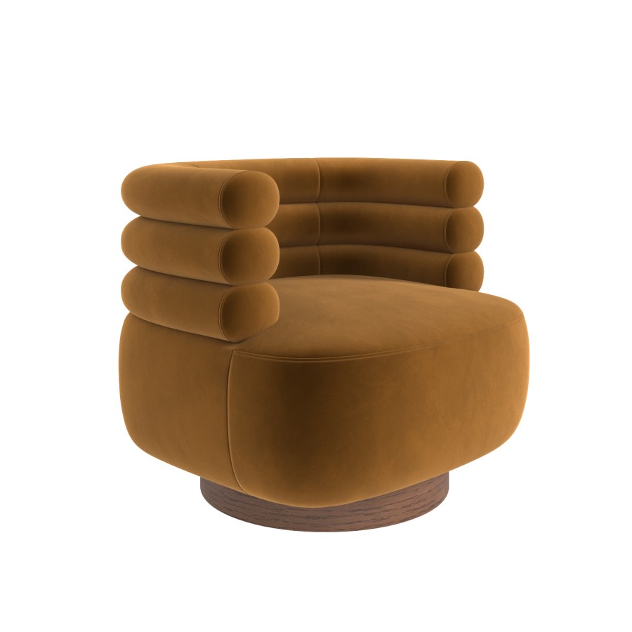 Caramel Brown Velvet Modern Swivel Armchair - Zora