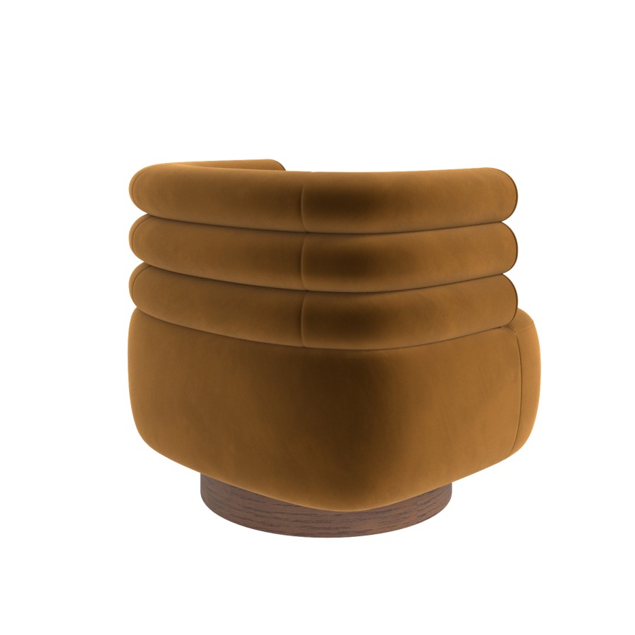 Caramel Brown Velvet Modern Swivel Armchair - Zora