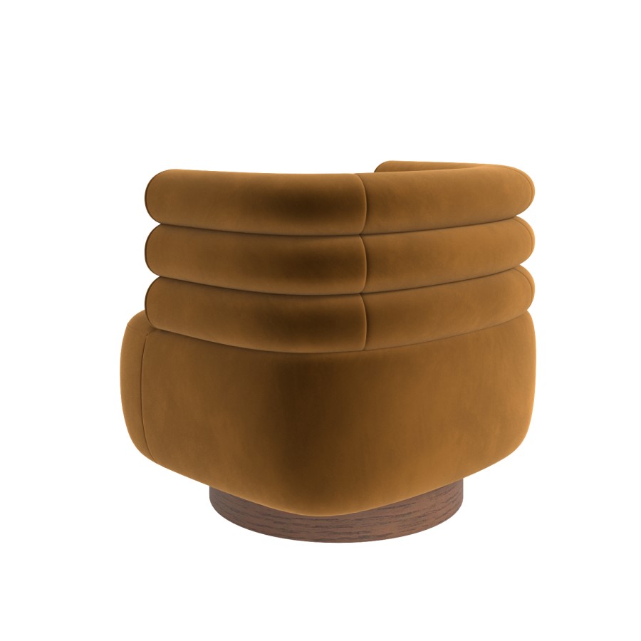 Caramel Brown Velvet Modern Swivel Armchair - Zora
